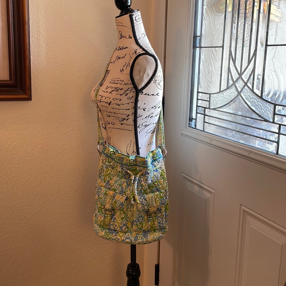 Vera Bradley tote/crossbody purse with drawstring closure. Yellow, green & blue